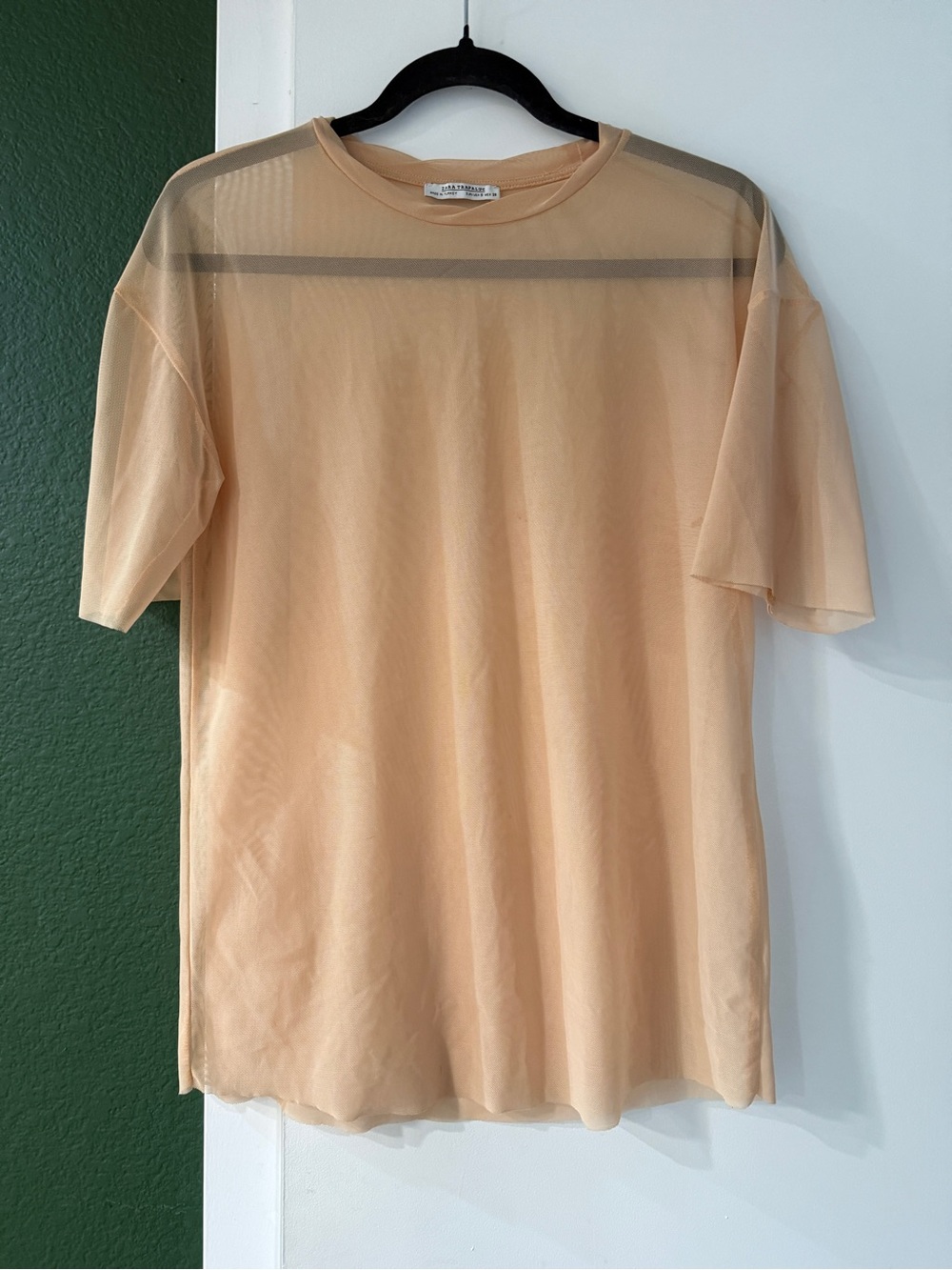 Zara Light tan Sheer Short-Sleeve Mesh Tee